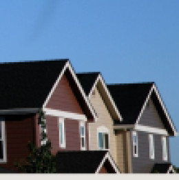 Home roofs with blue skyline