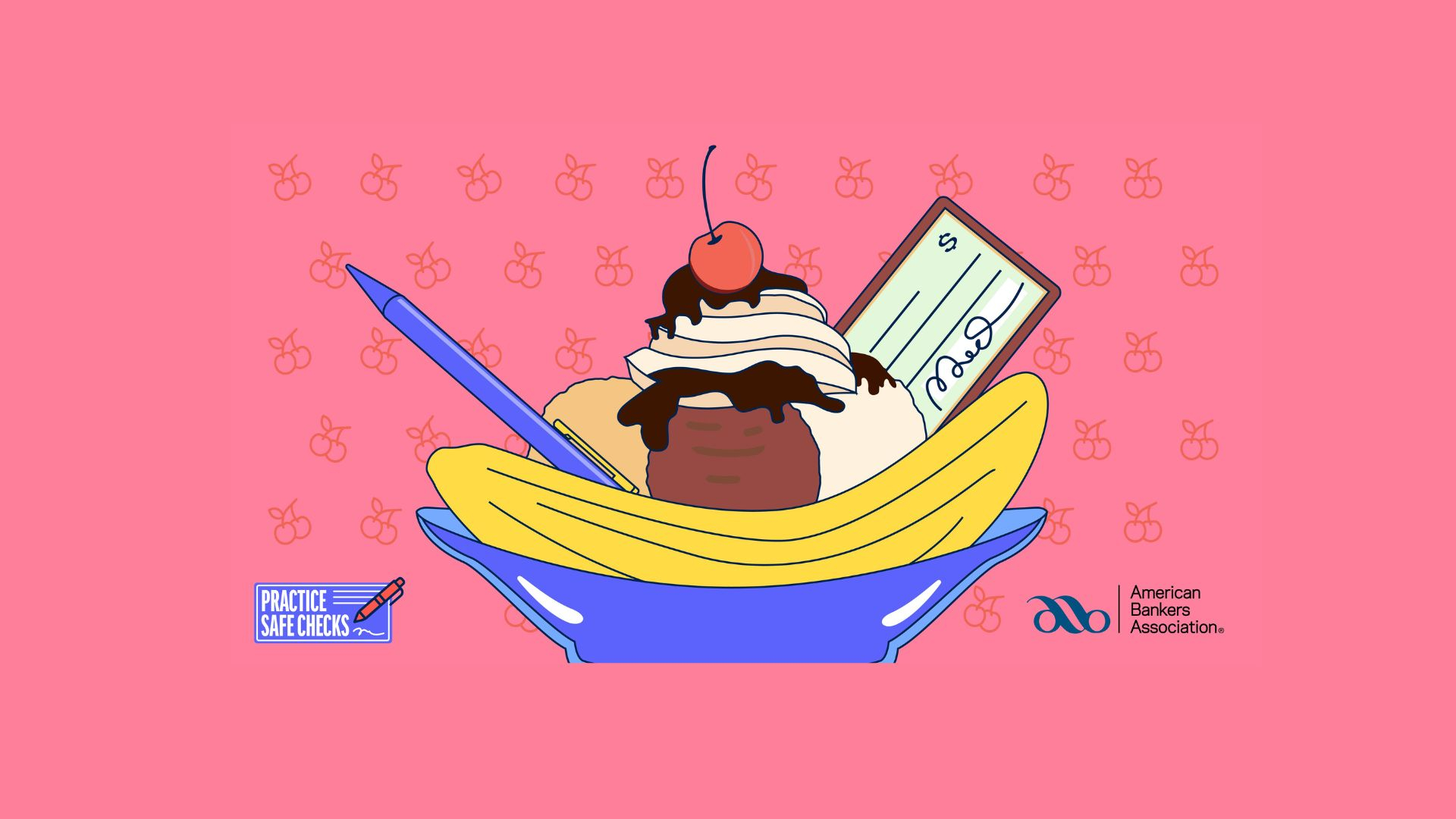 Ice cream sundae with ink pen and paper check in dish