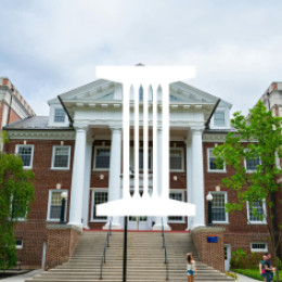 College building with bank logo on top