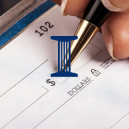 Check blank with pen and bank logo