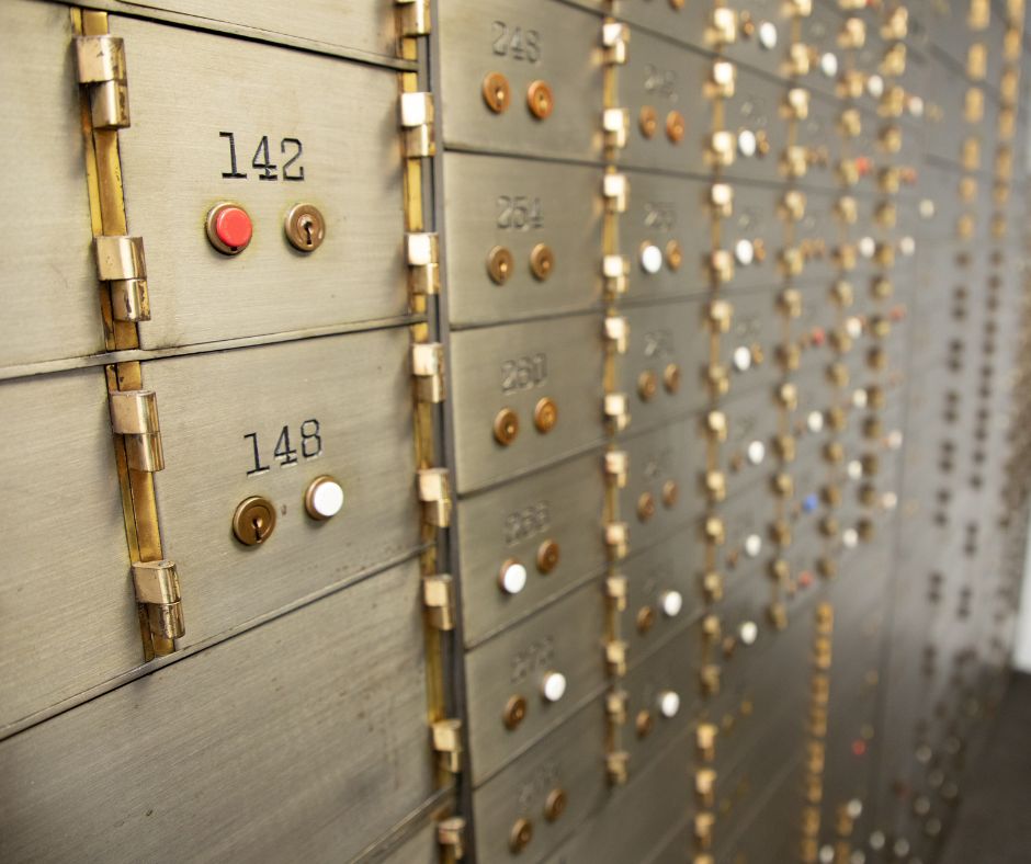 Wall of safe deposit boxes